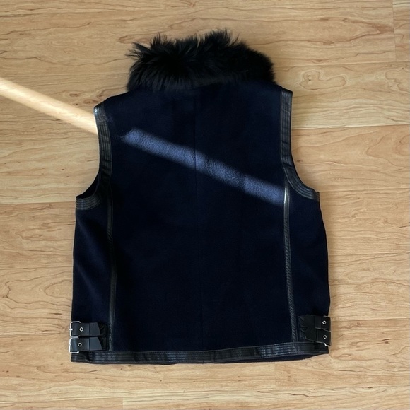 |Rebecca Taylor| Fur Trim Motorcycle Vest Wool/Lamb Shearling Blend Woman’s Sz 6 - Picture 7 of 9